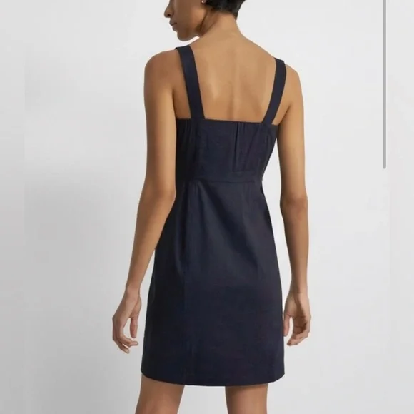 NWT Theory Kayleigh Button Front Mini Dress Navy Blue Sleeveless Linen Blend 0 - Picture 2 of 15